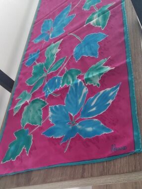 Vintage Vera Long Fuchsia Pink Floral Silk Scraf